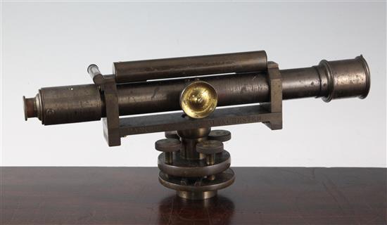 A 19th century lacquered brass surveyors level, signed Dancer Optician, Manchester, 14.5in.